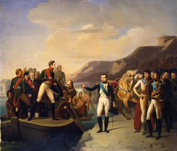 Alexander I. und Napoleon an der Memel. Monarchentreffen zu Tilsit im Juli 1807 von Unbekannter Künstler