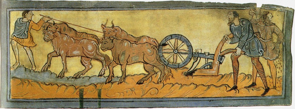 Bauern pflügend (Miniatur aus dem Cotton MS Tiberius) von Unbekannter Künstler