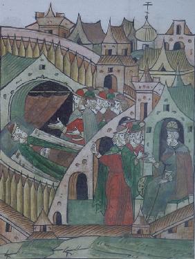 Der Tod des Andrei von Uglitsch im Kerker (Aus der Illustrierten Chronikhandschrift)