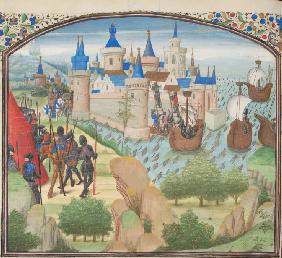 Die Belagerung Konstantinopels 1204. Miniatur aus der "Historia" Wilhelms von Tyrus
