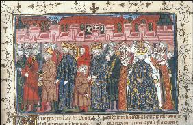 Die Kaiserkrönung von Philipp II. August (Aus Chroniques de France ou de St Denis)