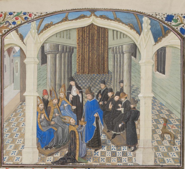 Die Krönung Balduins II. 1118. Miniatur aus der "Historia" Wilhelms von Tyrus von Unbekannter Künstler