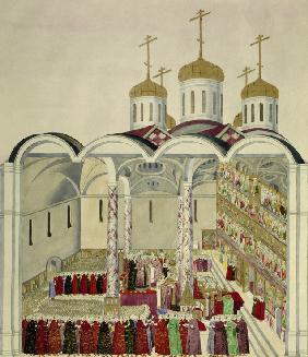 Die Krönungsfeier des Zaren Michail Fjodorowitsch (Michael I.) im Moskauer Kreml am 11. Juli 1613 1810