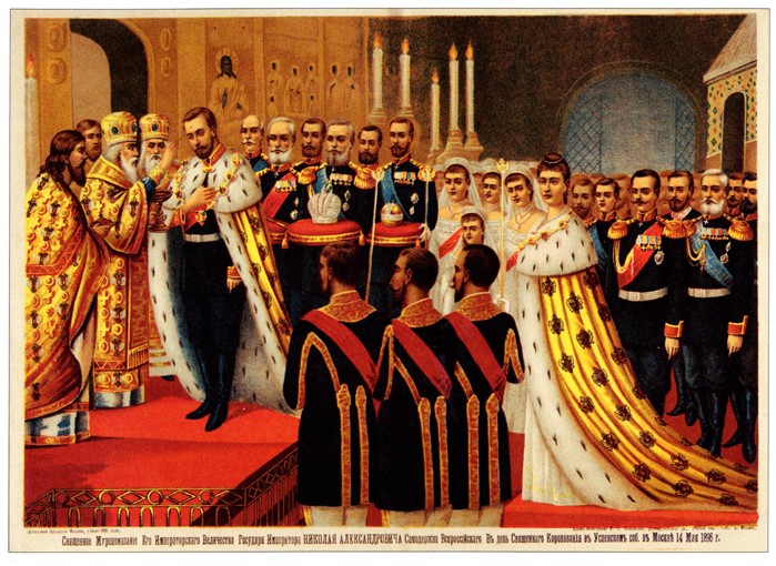 Die Krönungszeremonie des Zaren Nikolaus II. Die Myronsalbung von Unbekannter Künstler