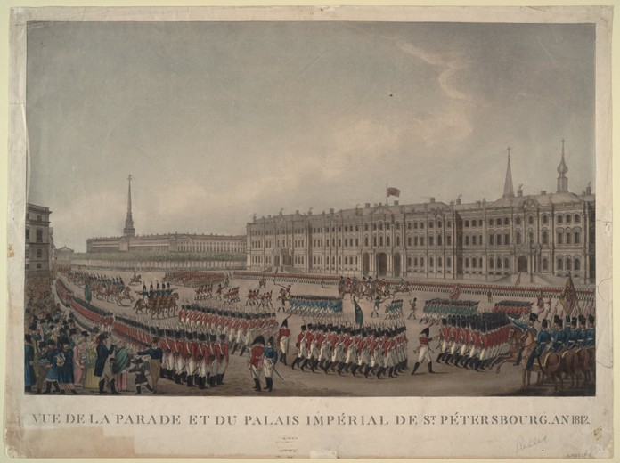 Die Parade vor dem Winterpalast in St. Petersburg 1812 von Unbekannter Künstler