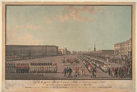 Die Parade vor dem Winterpalast in St. Petersburg 1799