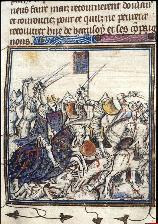 Die Schlacht gegen die Sarazenen während des Dritten Kreuzzugs (Aus Chroniques de France ou de St De von Unbekannter Künstler