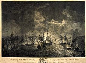 Die Seeschlacht von Çesme in der Nacht zum 26. Juni 1770