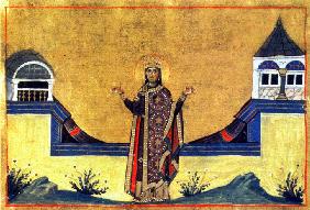 Die selige Kaiserin Theophania, Gemahlin des Kaisers Leo (Miniatur aus Menologion Basileios' II.)