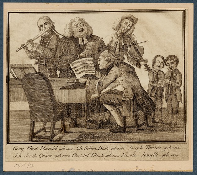 Georg Friedrich Händel, Johann Sebastian Bach, Giuseppe Tartini, Johann Joachim Quantz, Christoph Wi von Unbekannter Künstler
