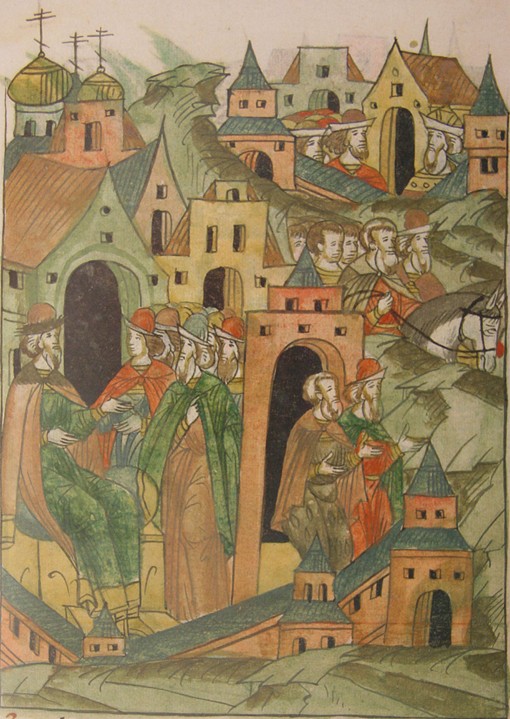 Iwan III. schickt Fjodor Kurizyn als Botschafter nach Ungarn (Aus der Illustrierten Chronikhandschri von Unbekannter Künstler