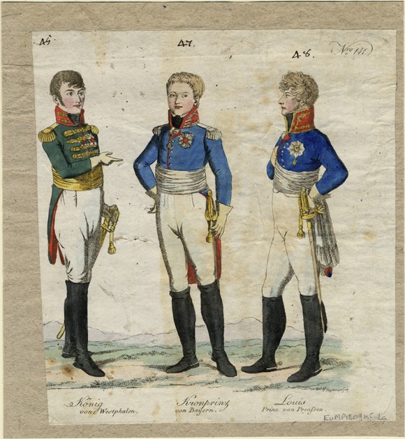 Jérôme Bonaparte, König von Westphalen, Prinz Louis Ferdinand von Preußen und Ludwig I. von Bayern von Unbekannter Künstler