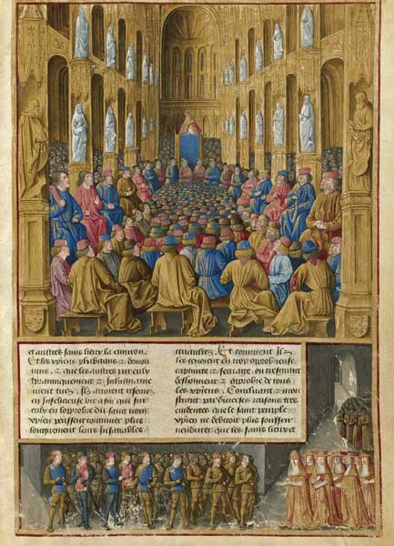 Papst Urban II. auf dem Konzil in Clermont 1095. Miniatur aus Livre des Passages d'Outre-mer von Unbekannter Künstler