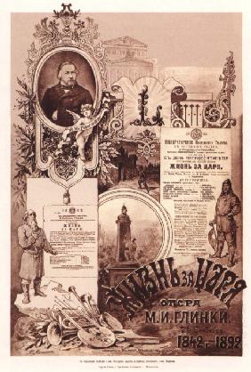 Plakat zur Oper Ein Leben für den Zaren von M. Glinka 1892
