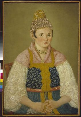 Porträt einer Kaufmannsfrau in Kokoschnik "Kablutschok"