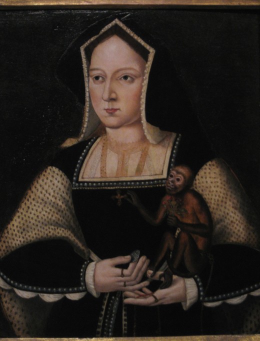 Porträt von Katharina von Aragón, mit ihrem Hausaffen (Copie nach Lucas Horenbout) von Unbekannter Künstler