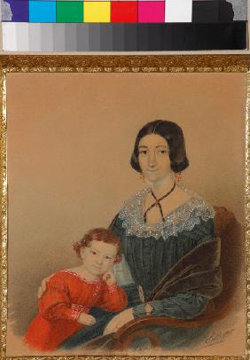 Porträt von Maria Prochorowna Kriwzowa mit Sohn Alexander 1841
