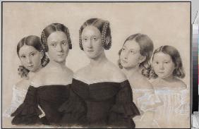 Porträt von Schwestern Jelisaweta, Maria, Praskowja, Alexandra und Anna Djakow