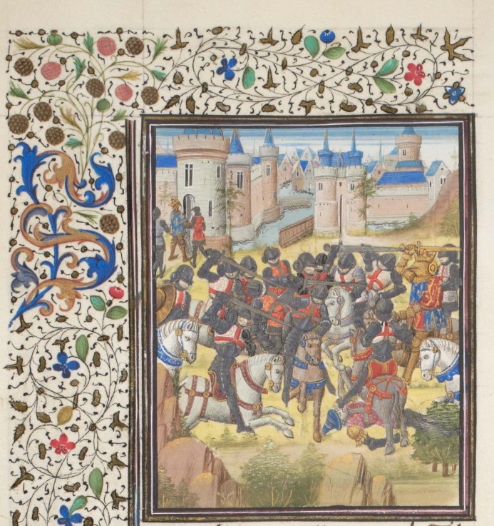 Sieg Richard Löwenherz über König Philipp II. von Frankreich 1198 in der Schlacht bei Gisors. Miniat von Unbekannter Künstler