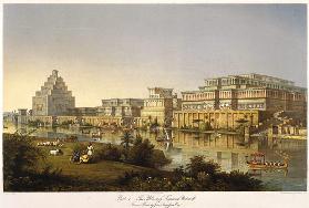 Die Paläste von Nimrud. Rekonstruktion (Aus "Discoveries in the Ruins of Nineveh and Babylon" von Au 1853