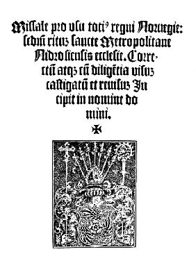 Titelseite aus dem ersten norwegischen Messbuch (Missale Nidarosiense) 1519