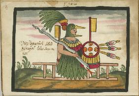 Xiuhtecuhtli, aztekischer Gott des Feuers, der Wärme und des Lichtes. Aus dem Ramírez Codex (The Tov 1586