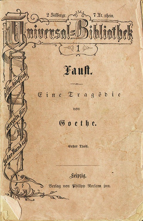 Goethes "Faust I", der erste Band der Reclams Universal-Bibliothek, erschien am 10. November 1867 von Unbekannter Meister