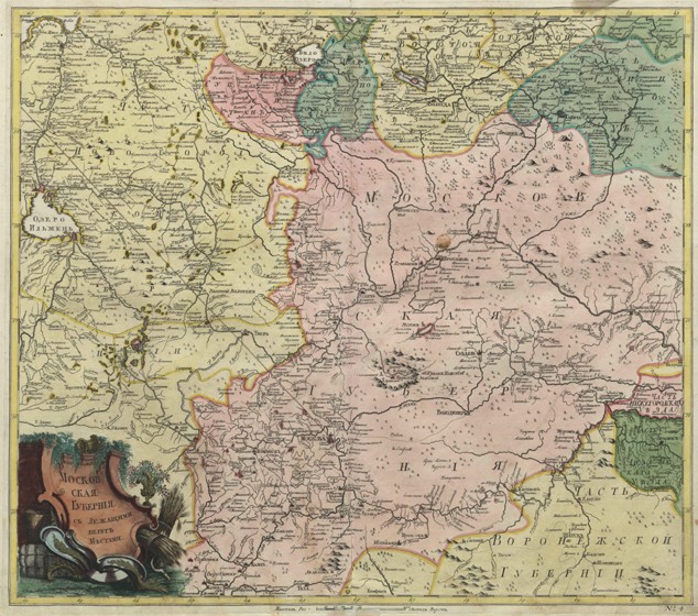 Karte von Moskauer Gouvernement und nächstgelegenen Provinzen von Unbekannter Meister