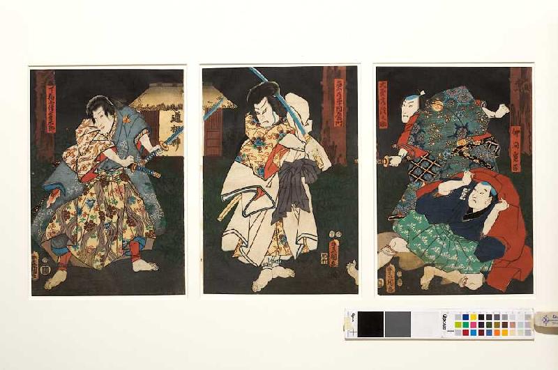 Die Schauspieler der Premiere (Aus dem Kabuki-Schauspiel Gesetzlose im Vergnügungsviertel) von Utagawa Kunisada