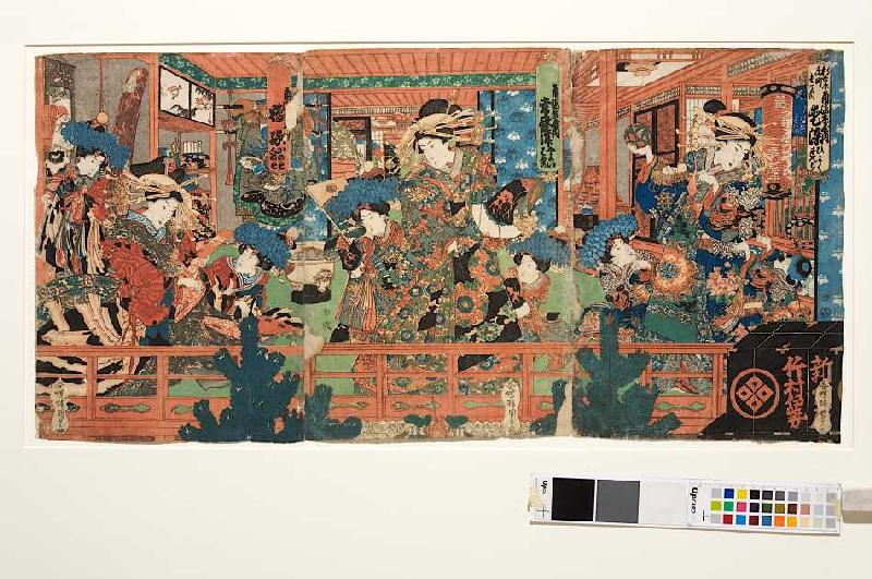 Kurtisanen mit ihren Schülerinnen im Freudenhaus von Utagawa Kunisada
