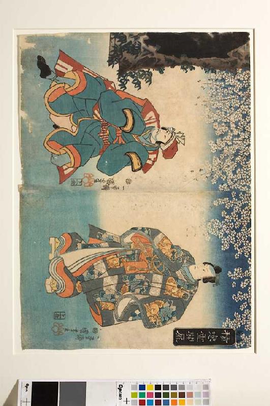 Liebesleid am Grenzübergang zum Schnee (Aus dem Kabuki-Schauspiel Die junge Dichterin Ono no Komachi von Utagawa Kuniyoshi