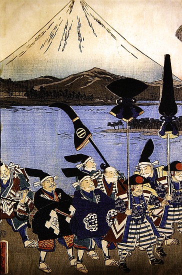 The Daimyo''s entourage before Mount Fuji von Utagawa Yoshitora