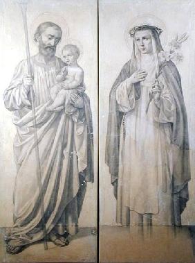 Preparatory drawing of St. Catherine of Siena and St. Christopher 1871 cil o