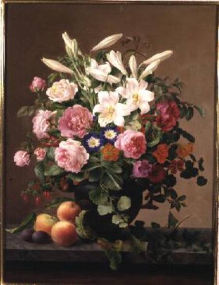 Still Life with Flowers and Fruit von V. Hoier