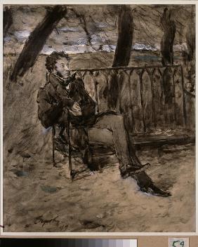 Der Dichter Alexander Puschkin im Park 1899