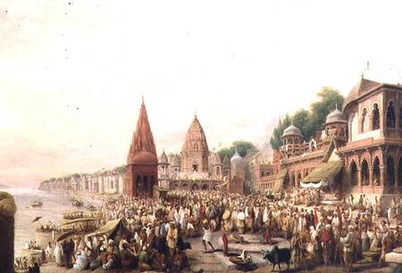 A View of Dasaswanadh Ghat, Benares, during the Dassera Festival von Valentine Cameron Prinsep