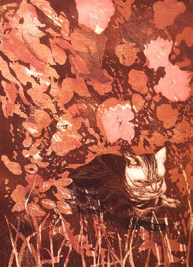 Cat with Roses (print) von Valerie Daniel