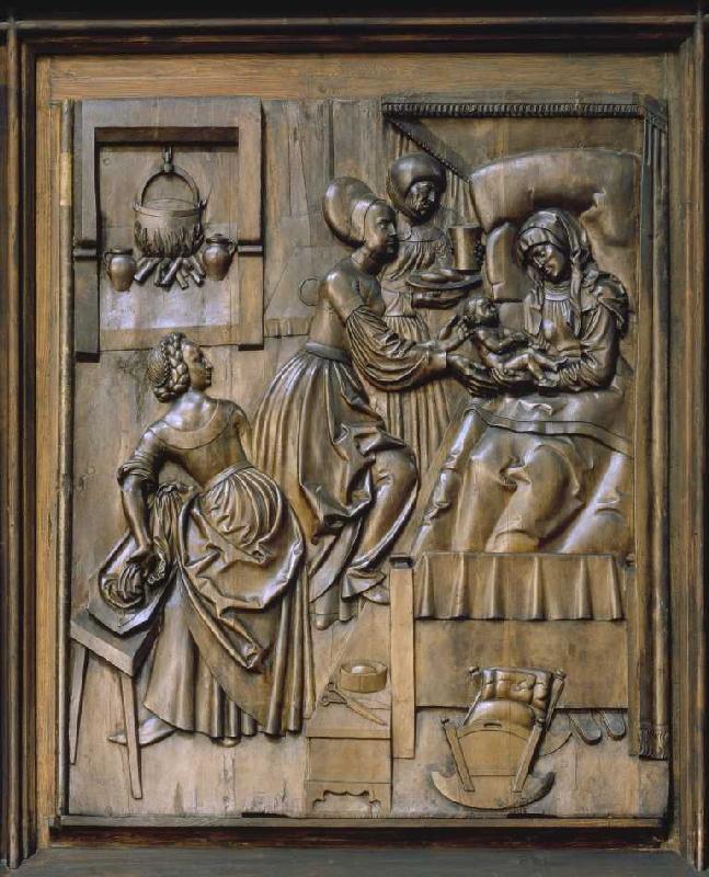 Der Bamberger Altar (rechtes oberes Seitenrelief): Die Geburt der Maria von Veit Stoß
