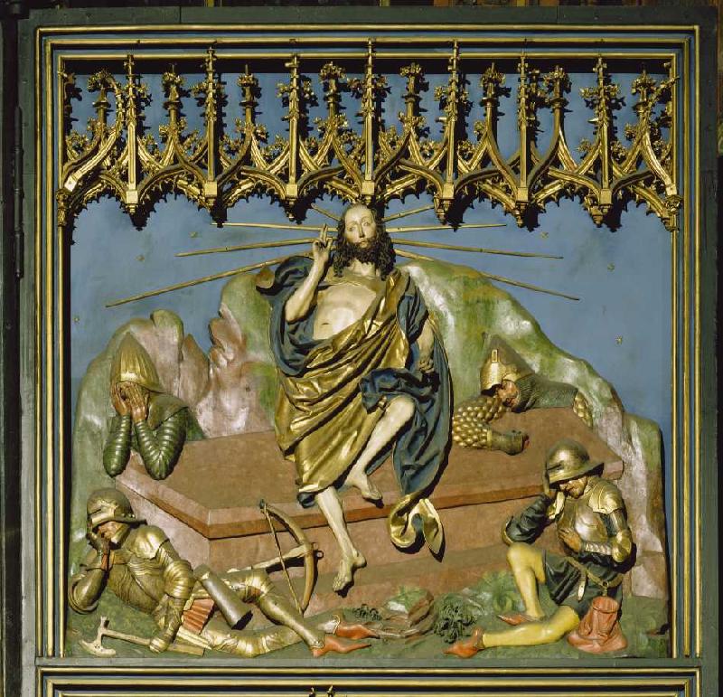 Der Krakauer Marienaltar: Die Auferstehung (rechtes oberes Flügelrelief) von Veit Stoß