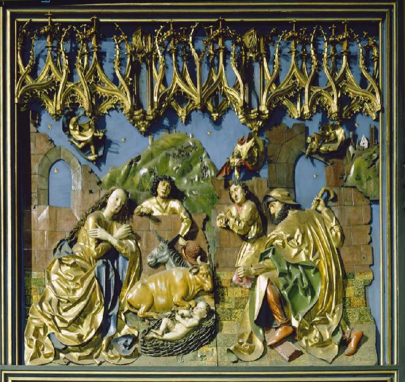 Der Krakauer Marienaltar: Die Geburt Christi (linkes mittleres Flügelrelief) von Veit Stoß