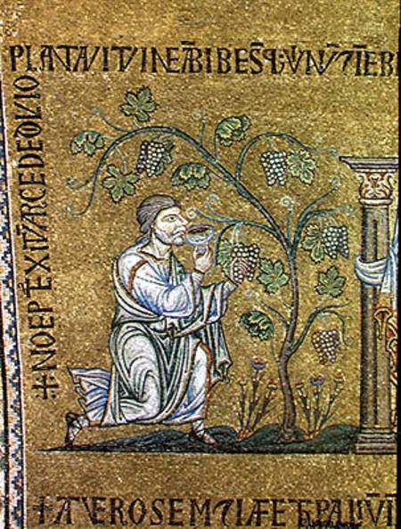 Noah drinking wine amongst the vines, detail from the Story of Noah von Veneto-Byzantine School