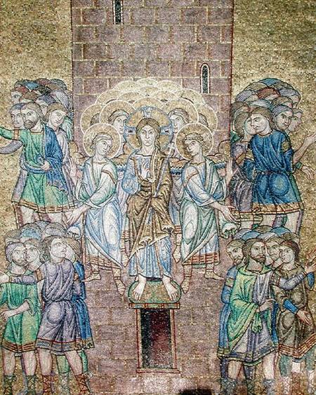The Tower of Babel, detail of Christ and saints dispersing the workers von Veneto-Byzantine School