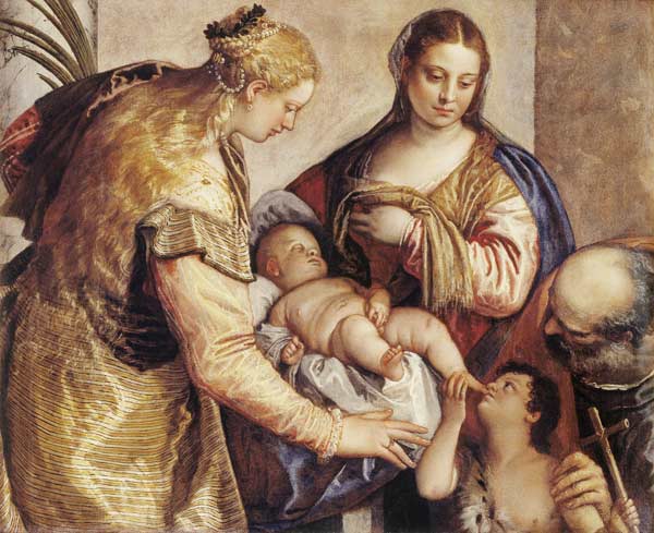 Die Hl. Familie mit der Hl. Barbara und dem Johannesknaben von Veronese, Paolo (eigentl. Paolo Caliari)