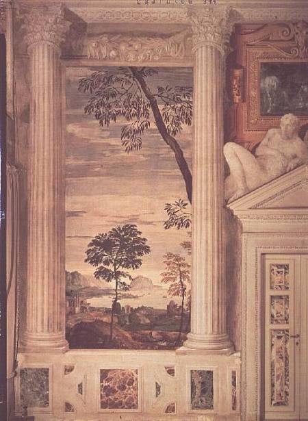 Landscape, detail of the frescoes in the Olympic Room von Veronese, Paolo (eigentl. Paolo Caliari)