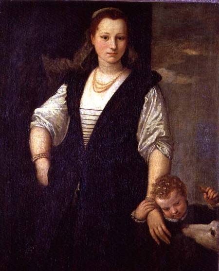 Portrait of a Woman with a Child and a Dog  (for detail see 95740) von Veronese, Paolo (eigentl. Paolo Caliari)