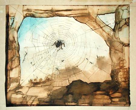 Vianden through a Spider's Web (pencil, India ink, sepia and w/c on von Victor Hugo
