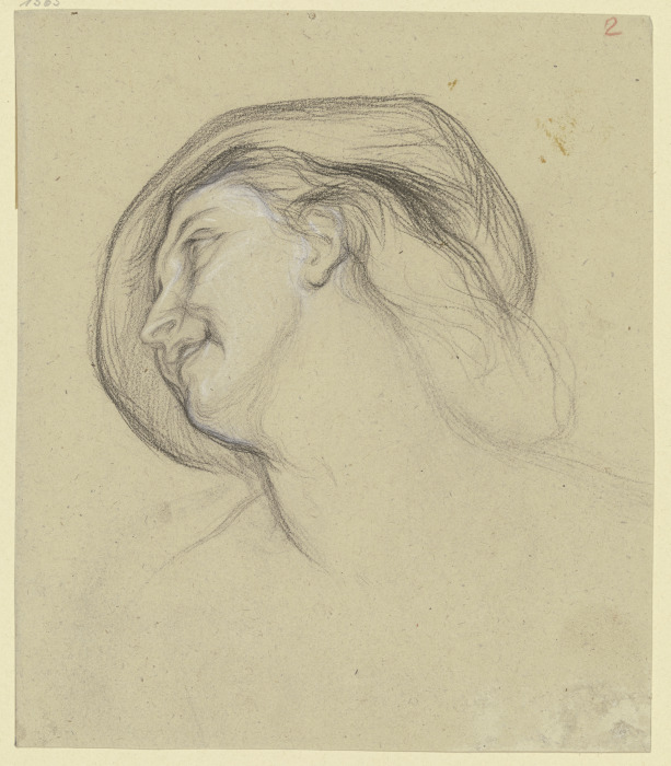Kopf einer Frau mit Hut nach links, in Untersicht von Victor Müller