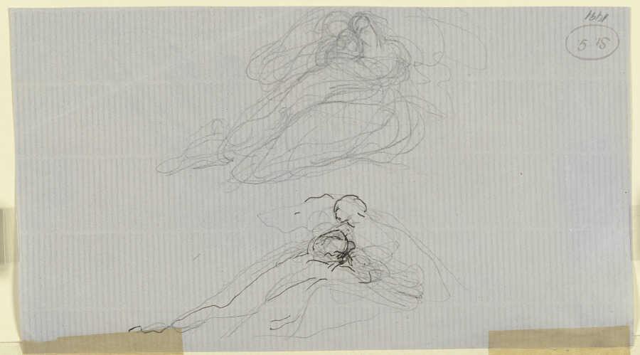 Zwei Liebespaare (oben Francesca und Paolo, gemeinsam im zweiten Höllenkreis schwebend?) von Victor Müller