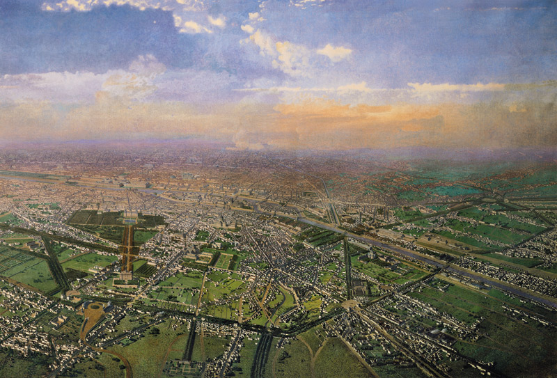 General view of Paris from a hot-air balloon von Victor Navlet
