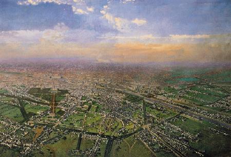 General view of Paris from a hot-air balloon 1855